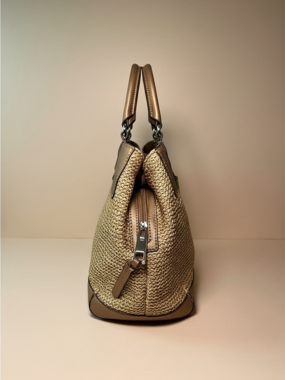 Dana Buchman Gold Woven Satchel Handbag Metallic Top Handle Purse - Picture 5 of 11